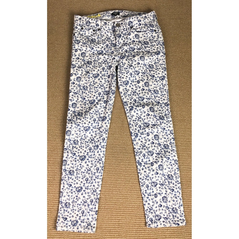 J Crew Womens Jean Size 26 Floral Blue White Toothpick Pants Stretch